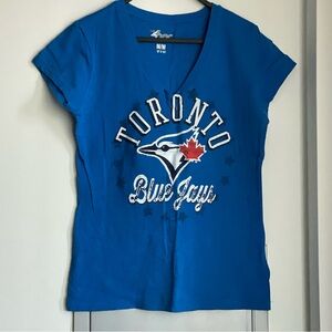 NWOT 4HER BY CARL BANKS Toronto Blue Jays Blue V-Neck 100% Cotton T-Shirt
